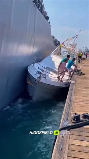 Danil Akulov | They thought they parked safely… But a massive military aircraft carrier approached the pier and didn’t even notice their tiny yacht. The... | Instagram