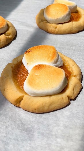 1.2M views · 1.4K reactions | Warm up your day with one of these sweet potato pie cookies, made with a thumbprint cookie base and filled with sweet potato pie, then topped with toasted marshmallows. Can you say YUM? @karinabakeswithlove Here’s your shopping list: Unsalted Butter Granulated Sugar All Purpose Flour Sweet Potatoes Eggs Brown Sugar Milk Cornstarch Cinnamon Ginger Nutmeg Vanilla Extract Marshmallows Head to karinabakeswithlove.com for the full recipe. | Tasty | Facebook