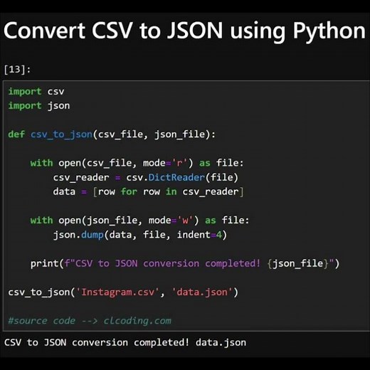 Convert CSV to JSON with Python#python #ai