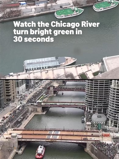 As the 2026 river dye celebration wraps up, take another look at the moment the Chicago River transformed into its iconic bright green color.