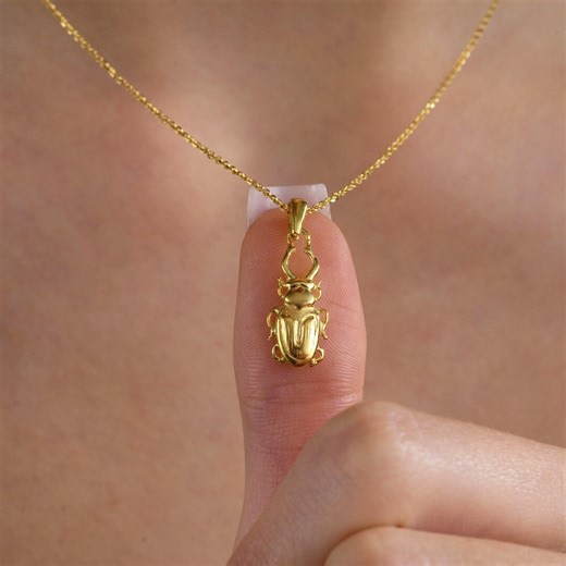 14K Solid Gold Scarab Beetle Pendant, Egyptian Luck Charm, Symbol of Rebirth & Protection - Etsy