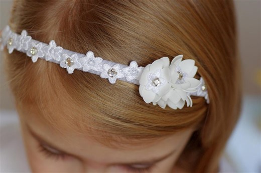 Hair Accessory for a Girl's First Communion – Handmade Headband With Flowers and Lace - Etsy