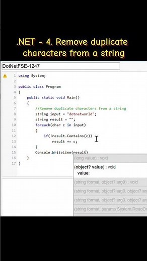 Remove Duplicate Characters in a string in C# | Simple Logic 💡 #coding #dotnet #interview