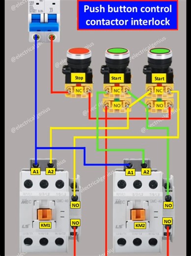 push button switch control contactor interlocking wiring diagram #foryoupage #electrical #electrician #creatorsearchinsights