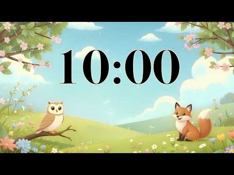 10 Minute Spring Timer | Cute Animals & Calming Acoustic Music for Study, Homework, & Classrooms