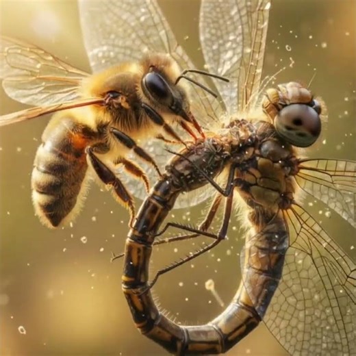Dragonfly vs Bee #insects #fight #nature
