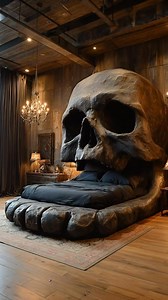 A Bed Carved from Ancient Bones Where dark dreams sleep inside stone. #SkullBed #GothicInterior #DarkLuxury #MacabreDesign | The Cursed Cranium