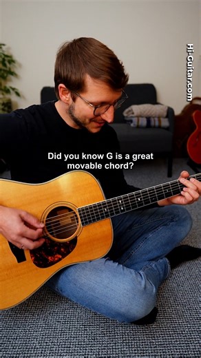64K views · 603 reactions | G Is a Movable Chord The chords in this guitar tutorial sound good and are great to play past frets 1 2 3—enjoy! Wait… 2 years in but still a beginner? Let’s end that today. Go here: Hi-Guitar.com/The-Spark #guitarlesson #guitartutorial #guitar | Hi Guitar by Florian | Facebook