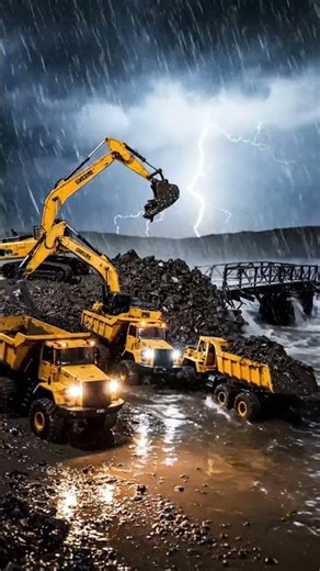 Caught in the Storm! ⚡ RC Heavy Equipment Under Lightning Strike!
