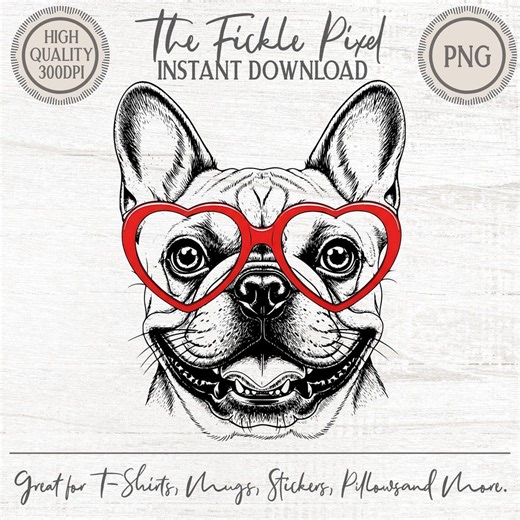French Bulldog PNG | Heart Glasses Valentine Clipart (digital Download) - Etsy