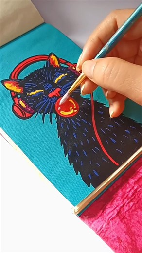 ✨😺 Acrylic Painting of Cute Cat Listening to Music | Easy Aesthetic Art 🎧 #acrylicpainting #arshorts