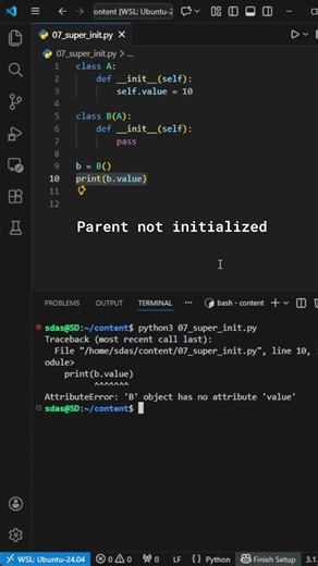 #49 Python Inheritance Bug – Forgot super().__init__()