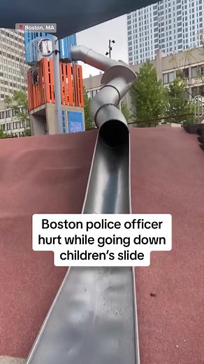 A Boston police officer went viral after injuring himself while going down a children's slide. | NBC News