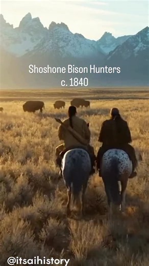 Parker Gordon on Instagram: "🏹 c. 1840 | Shoshone Bison Hunters (Teton Range, modern Wyoming) What you’re seeing: Two Eastern Shoshone riders track a bison herd across sagebrush plains with the Tetons behind them, echoing seasonal movement between open valleys and high country in western Wyoming. How they hunted: As horses spread through the region, bison hunting shifted from foot hunts and communal drives to mounted pursuit, riding in close and shooting arrows at short range. Why bison mattere