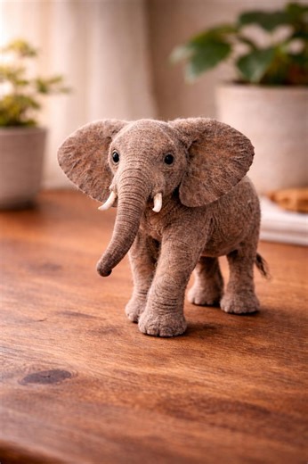 Handmade Needle Felt Elephant Figurine, Realistic Wildlife Animal Miniature, Wool Elephant Decor, Safari Nursery Decor, Unique Handmade Gift