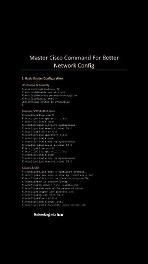 Master Cisco Commands for Better Network Configuration Whether you’re starting your CCNA journey or refining your network administration skills, mastering essential Cisco commands is key to building a secure, optimized, and scalable network. #CCNA #Cisco #Networking #NetworkEngineer #ITInfrastructure #CyberSecurity #RoutingAndSwitching #NetworkAutomation #NetworkingWithIsrar #reelsviralシ #reelsfbシ #reelschallenge #viralreelschallenge #viralvideochallenge #trendingreelsvideo #trend | Networking w
