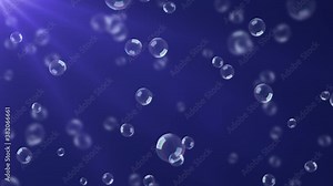 Abstract different soap bubbles, water bubbles Sun light beams shining 4K 3D Green Screen loop Animation. Ocean, Air, Water, Sea, Aqua, Bath Soap, Liquid, Underwater, Flow, Fresh, Ocean, Sea.
