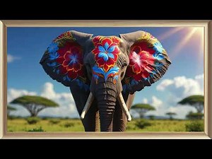 Elephant with Painted Ears and Face - TV Art - Screensaver - Wallpaper - Frame Art - 4K
