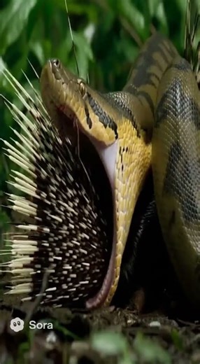 🐍 A python's regret after trying to swallow a porcupine! 🤯🦔✨ #ai #python