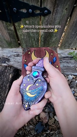 This one from a few years ago 🥹 I do love the potion bottle compartment thing 🥰💖 I'm exploring some ideas for fun, interactive, affordable, but also functional things, like this potion bottle. Also pretty, magical and sparkly ✨️ soooo any ideas that hit all those things, LMK 😅😂 #crystals #woodcraft | Lunar Art House