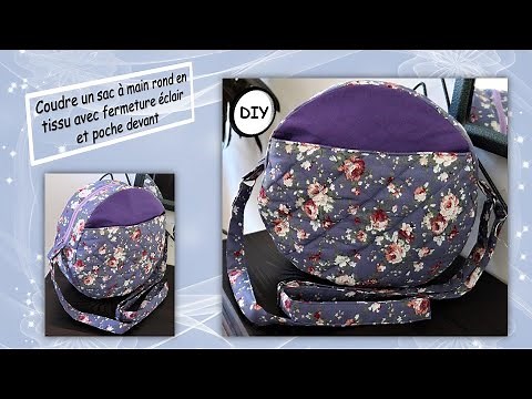 Coudre un sac à main rond en tissu avec fermeture éclair et poche façon matelassage Anna couture DIY