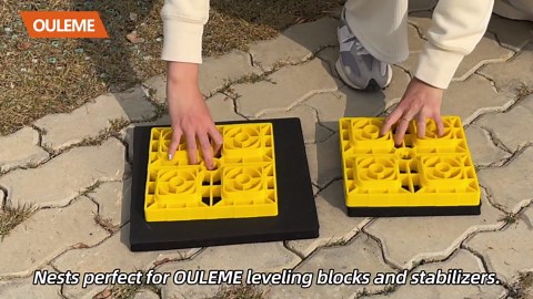 OULEME RV Leveling Block Flex Pads, 12” Rubber Jack Pads, Anti-Vibration & Anti-Slip Mats, for Camper Travel Trailer Jacks & Stands & Stabilizers on Uneven Surfaces, 4-Pack