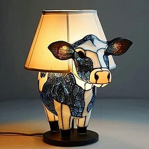 Animal Table Lamp Cow Decor, Bedside Lamp with USB A+C Ports, Lighted Cow Desk Lamp for Living Room, Dormitory Office Table Lamp for Bedroom, 4th of July Decorations Christmas Gift for Girls Mom (Cow)