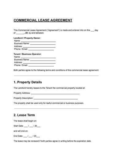 Editable Commercial Lease Agreement DOC & PDF | Business Property Lease (digital Download) - Etsy