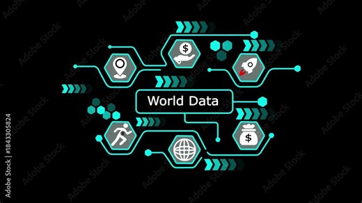 World Data Global Information Network with Worldwide Data Analytics, International Digital Insights, Smart Data Connectivity, and Modern Global Technology Visualization System.