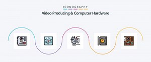 Download Video Producing And Computer Hardware Line Filled Flat 5 Icon Pack Including processor. cpu. device. parts. electronics for free