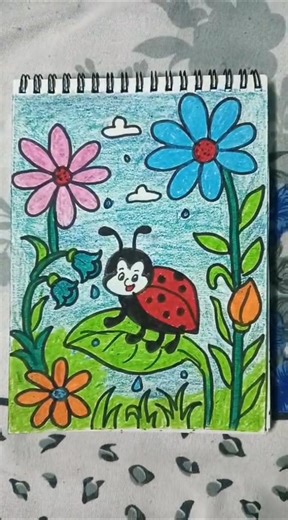 Let's learn how to draw Ladybug #flowers #leaves #oil pastels #tutorial
