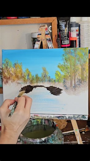 Followed Painting Tutorial by Bob Ross - Autumn Splendor #acrylicscenery #paintingideas #artshorts