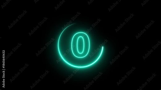 Neon bright glowing countdown timer from 5 to 0 seconds. Neon glowing countdown timer 5 second animation .Neon Countdown on black background. Neon bright glowing countdown timer 4k on transparent.