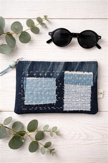 Recycled Denim Pouch With Sashiko Embroidery – Eco-friendly Patchwork Pouch, Handmade One-of-a-kind - Etsy Australia