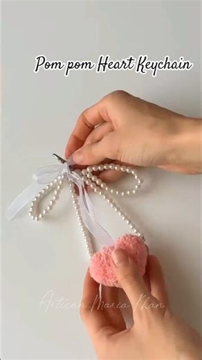 ❤️ DIY Pompom KeyChain / Bow Keychain | Cute DIY Heart KeyChain #shorts #pompom #heart #keychain
