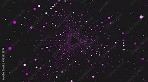 A vibrant purple and white spiral composed of small dots forms a mesmerizing circular pattern with a prominent purple center, set against a dark black backdrop