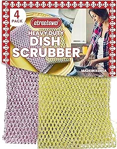 Heavy Duty Dish Scrubber (4PCs) Non Scratch Scourer Cloth Pads and Pot Scrubbers Netted Wash - Replace Kitchen Sponges for Dishwashing No Odor dishwash Durable Pan Cleaner