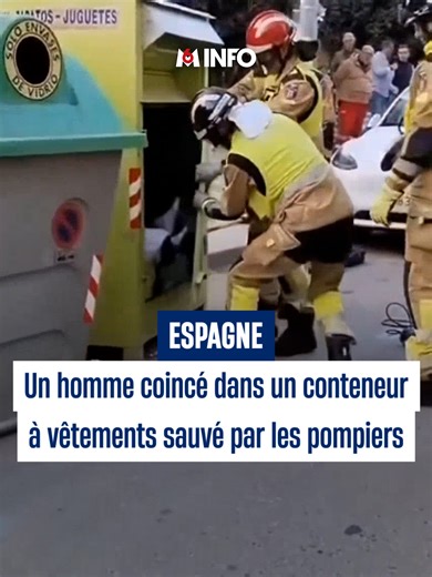 🇪🇸🧑‍🚒 Cet homme s'est retrouvé piégé dans le conteneur à vêtements dans lequel il s'était introduit pour récupérer du textile. Les pompiers l'en ont extrait, sain et sauf, puis ont diffusé les images de l'opération. #sinformersurtiktok #actu #m6info #info #pourtoi