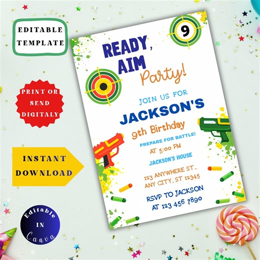 Action Birthday Party Invitation | Kids Battle Invite | Digital Download Editable Template - Etsy