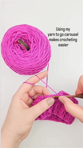 Tired of yarn barf and run away balls? The Yarn TO GO Carousel is here to help! Just pop your center-pull cake on top, and it spins smoothly while you stitch away. Double tap if this would make your crochet time easier! 🥰 | Twice Sheared Sheep