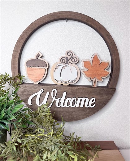 Fall Door Hanger Wreath – Interchangeable Leaf, Acorn and Pumpkin - Etsy