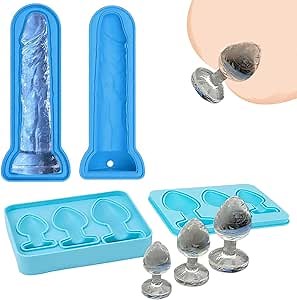 Sex Anal Plug Shaped Ice Cubes and Ice Cube Mold Penis Ice Cube Mold Silicone for Adults Dildo classici Dildo Anal Plug Anali (Blue analplug and Dildo)