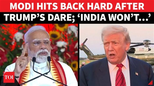 29K views · 728 reactions | 'Increasing strength...': PM Modi rips Trump, warns India won’t bow to 50% tariffs rather rise stronger PM Modi fired back at Donald Trump’s tariff threat. He said India will grow stronger under pressure. He also hailed Atmanirbhar Bharat as India’s shield of power. “Economic politics won’t break us,” Modi declared. PM Modi signalled it won’t bow to 50% U.S. tariffs. #pmmodi #modi #trump #india #usa #trumptariffs | The Times of India | Facebook