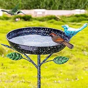 Bird Baths for Outdoors, 41 Inch Tall Birdbath with Stake, Metal Bird Baths & Feeder with 9.4" Bowl & Decorative Cast Iron Bird for Outside Garden Yard Decor