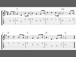Oh My Darling, Clementine, easy guitar tab sheet music, tablature for beginners