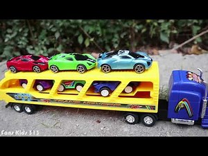 Car transporter for kids carrying toy cars I Mainan anak truk trailer mengangkut mobil banyak