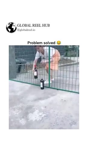 GLOBAL REEL HUB™ on Instagram: "Dm for Credit / Removal The video captures a series of clumsy attempts by adults and children to pass dark liquid bottles through a chain-link fence, using methods like bending low, squatting, and dangling them over bars, ending with a woman confidently holding two bottles as if victorious. Posted by @NoContextHumans , an account dedicated to sharing decontextualized clips of everyday human absurdities, this 13-second montage highlights the universal comedy in ove