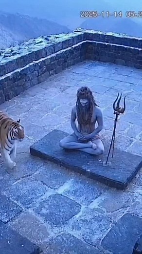 Tiger approaches Indian yogi in the Himalayas and rests beside him as it finds it peaceful. | Desi Kalakaari