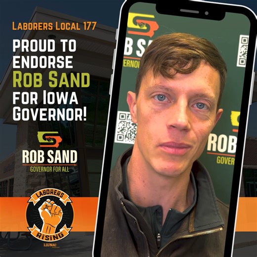 Laborers Local 177 is proud to endorse Rob Sand for Iowa Governor! 💪 Rob has always stood with Iowa’s workers — fighting for fair wages, safe job sites, and accountability that puts people before politics. He knows that when workers do well, Iowa does well. It’s time for leadership that builds up working families and invests in good jobs right here at home. 🦺 See Rob's full message 👉 https://laborersrising177.com/rob-sand-message/ #LaborersRising #RobforIAGov | Laborers' Local 177