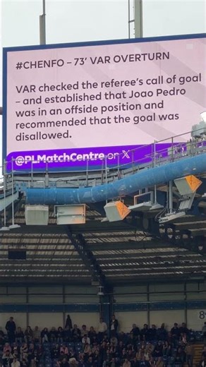 VAR explains the offside decision on the screen after Pedro's goal. Chelsea v Forest.